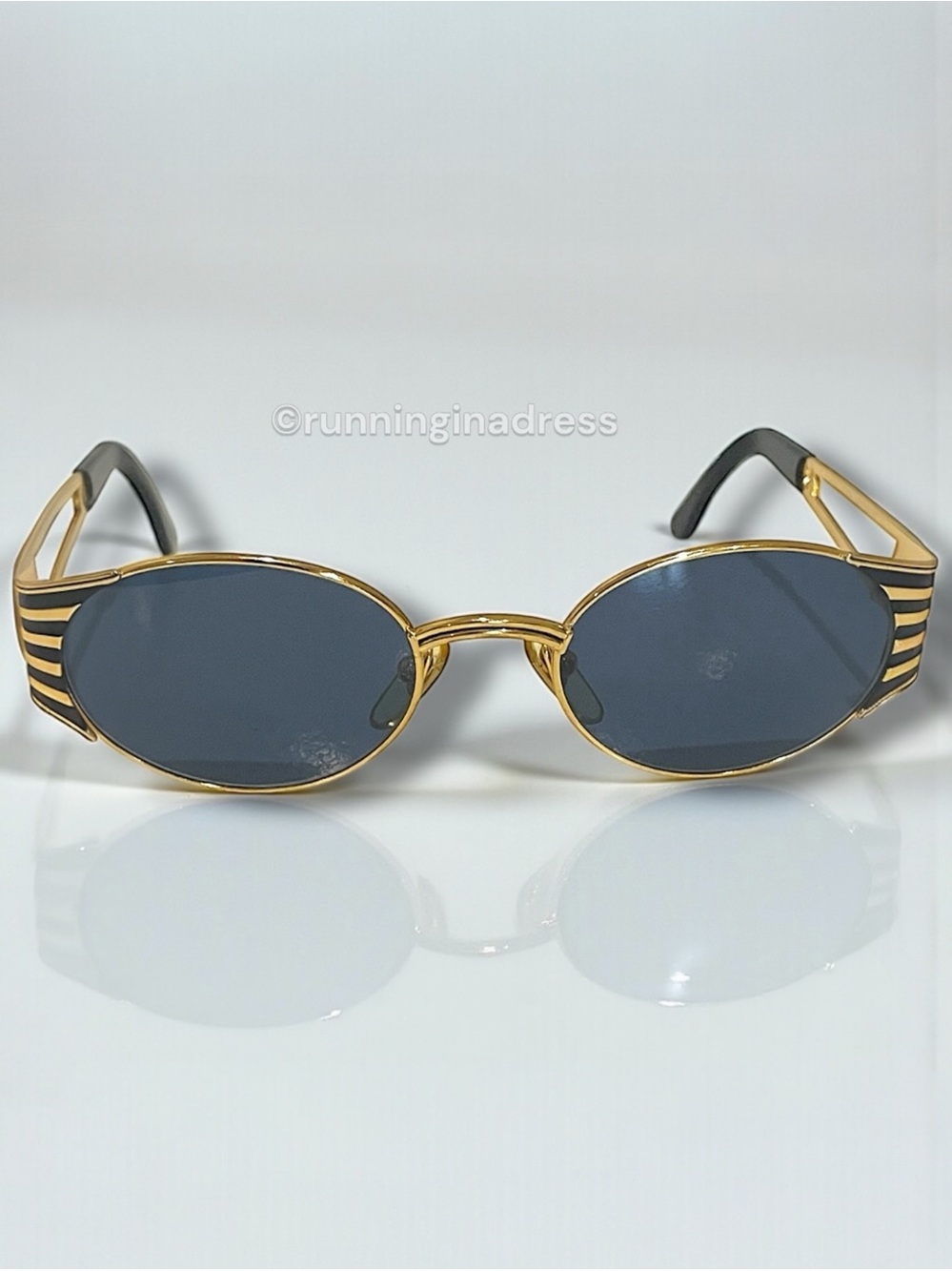 Vintage Fendi FS 300 Sunglasses Gold Black Oval Roman Coin Safety Pin 90s ODB - Picture 2 of 16